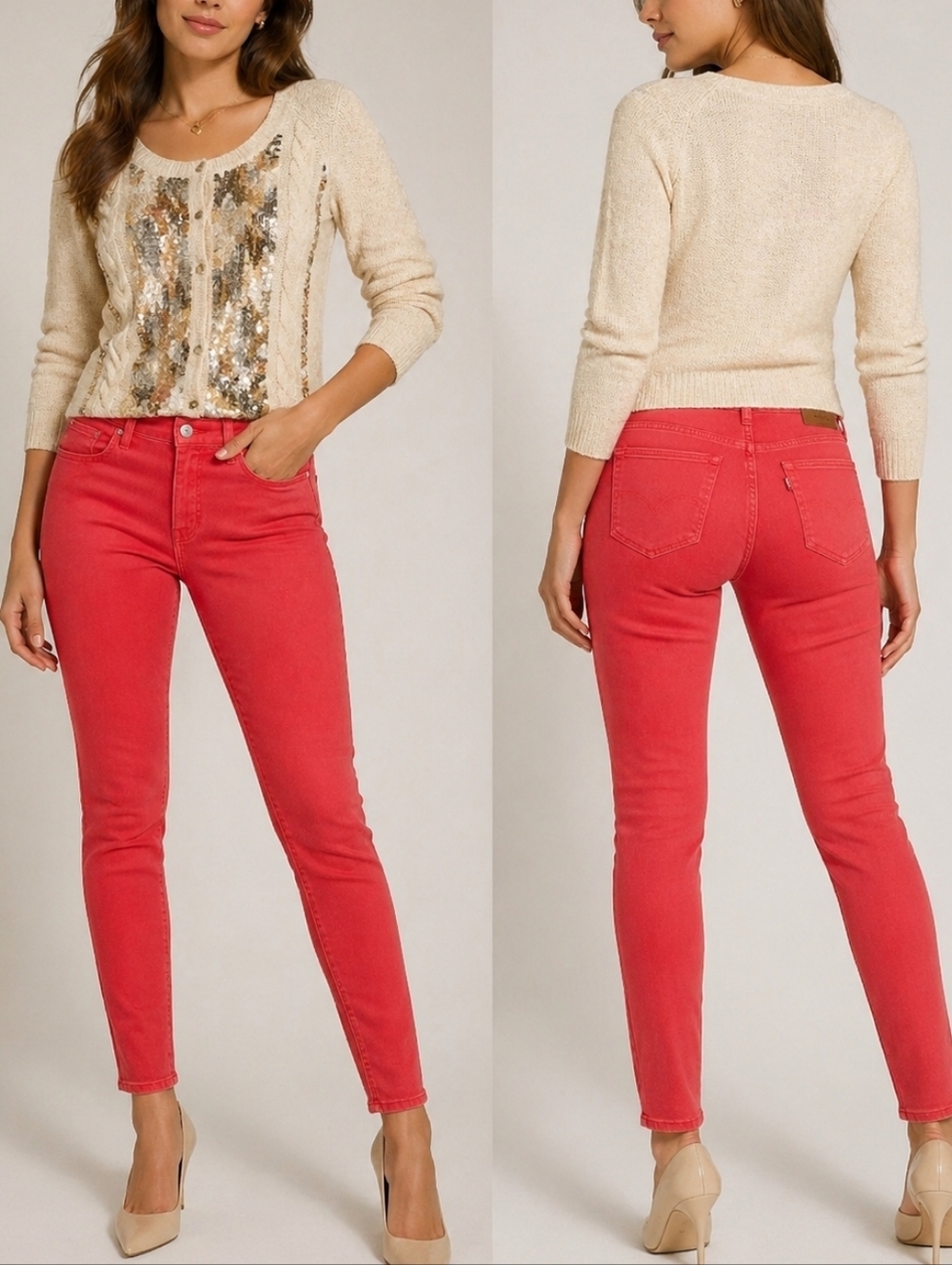 LEVI'S Demi Curve Modern Rise Skinny Jeans In Coral red. Size 8/29. NWT
